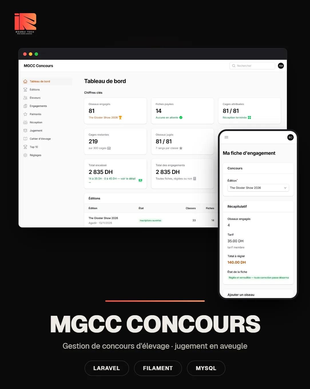 MGCC Concours · Application métier sur mesure
