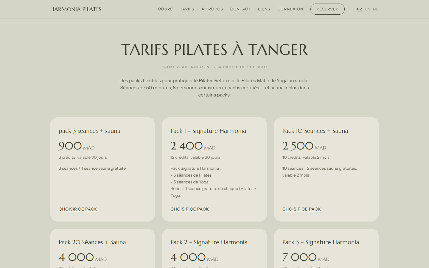 Harmonia Pilates · Tarifs et packs