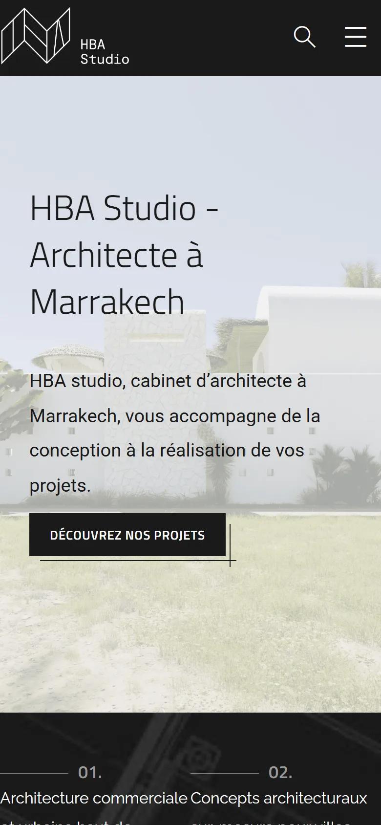 HBA Studio · Home page on mobile · Before