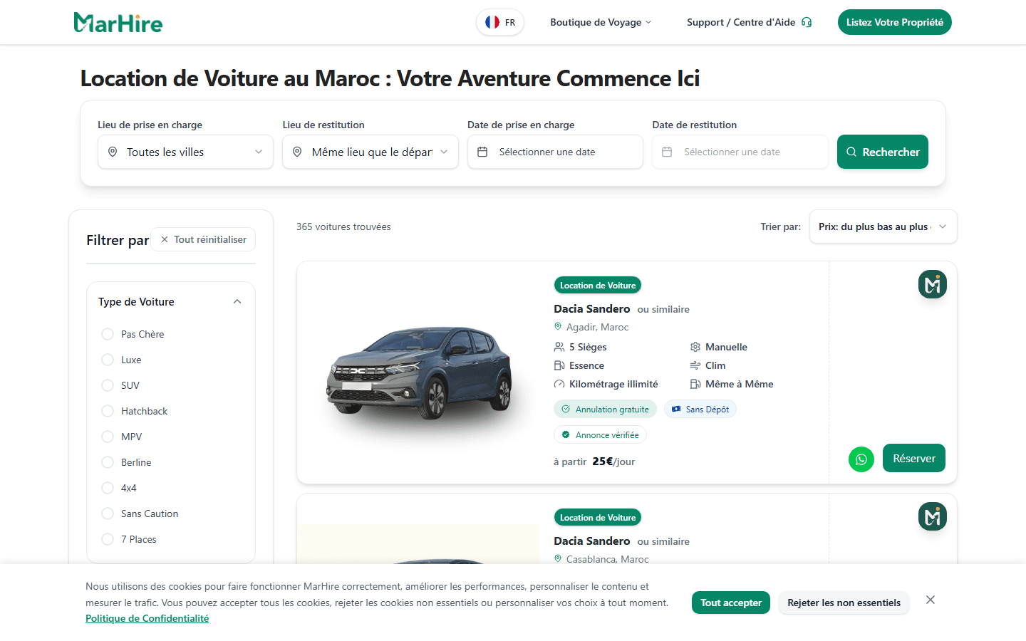 Marhire — Recherche voitures