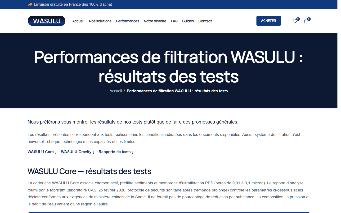 WASULU · Performances mesurées en laboratoire