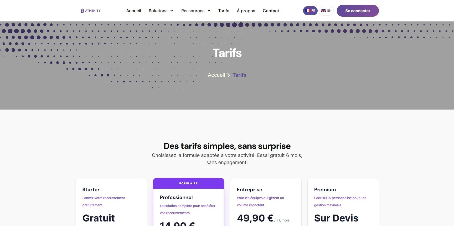 Page tarifs : les forfaits comparés, pour que le prospect se qualifie seul