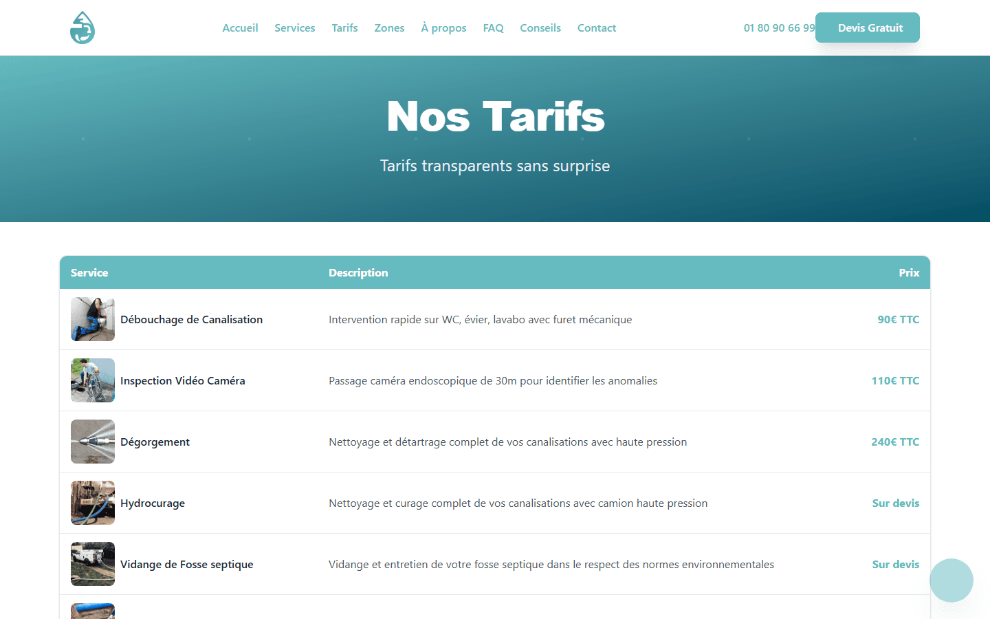Débouchage Canalisation IDF — Tarifs intervention