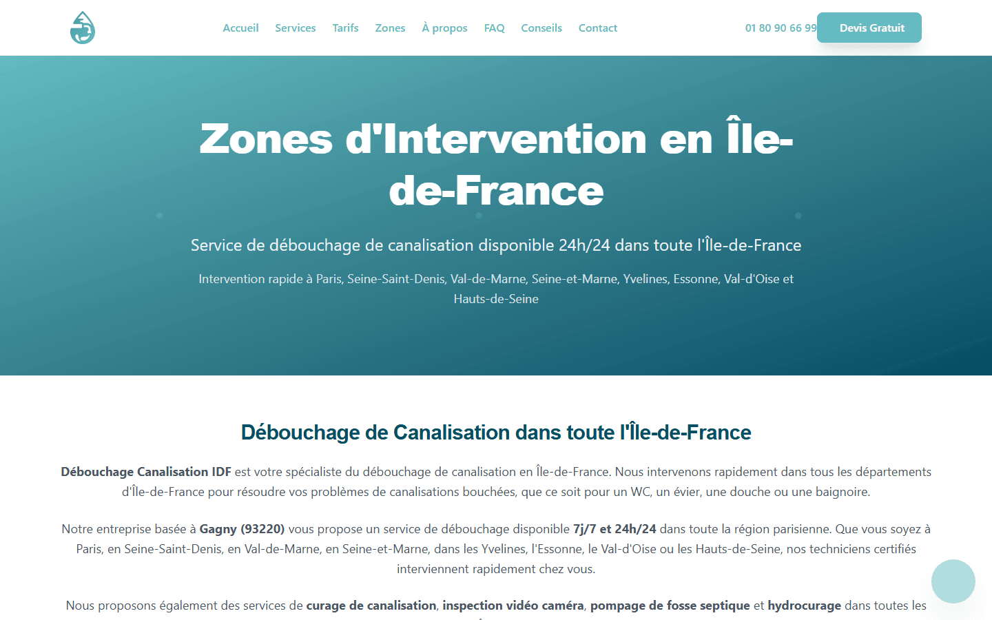 Débouchage Canalisation IDF — Zones d'intervention