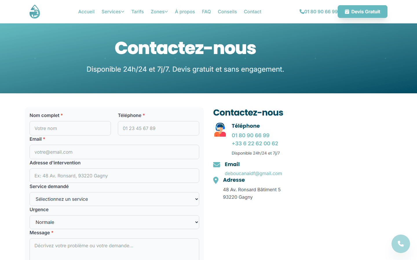 Débouchage Canalisation IDF — Contact urgence