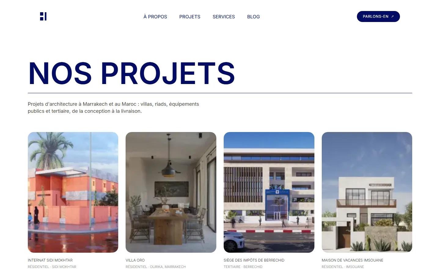 Portfolio : les projets par type, chacun avec sa fiche et ses photos