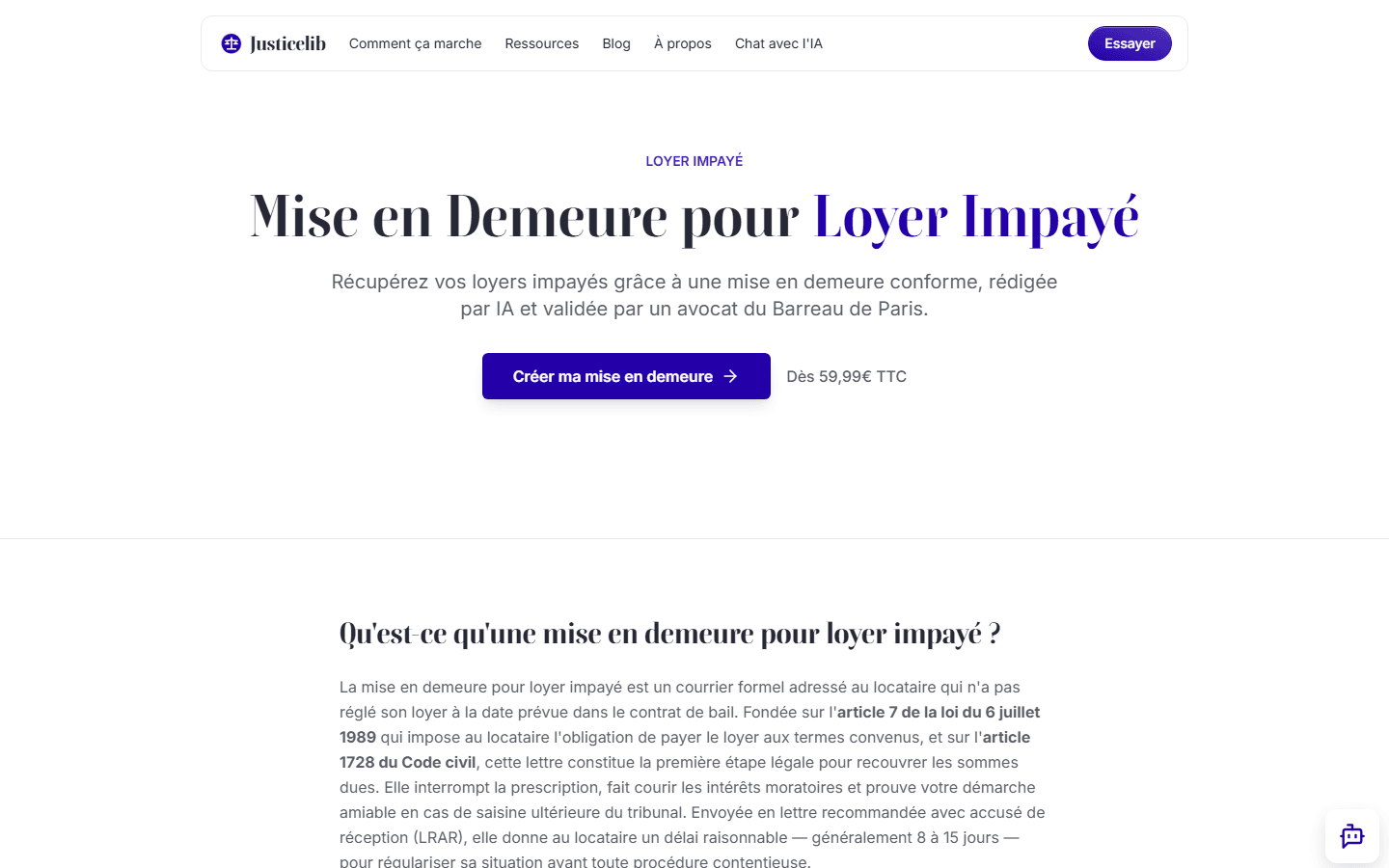 Justicelib — Mise en demeure loyer