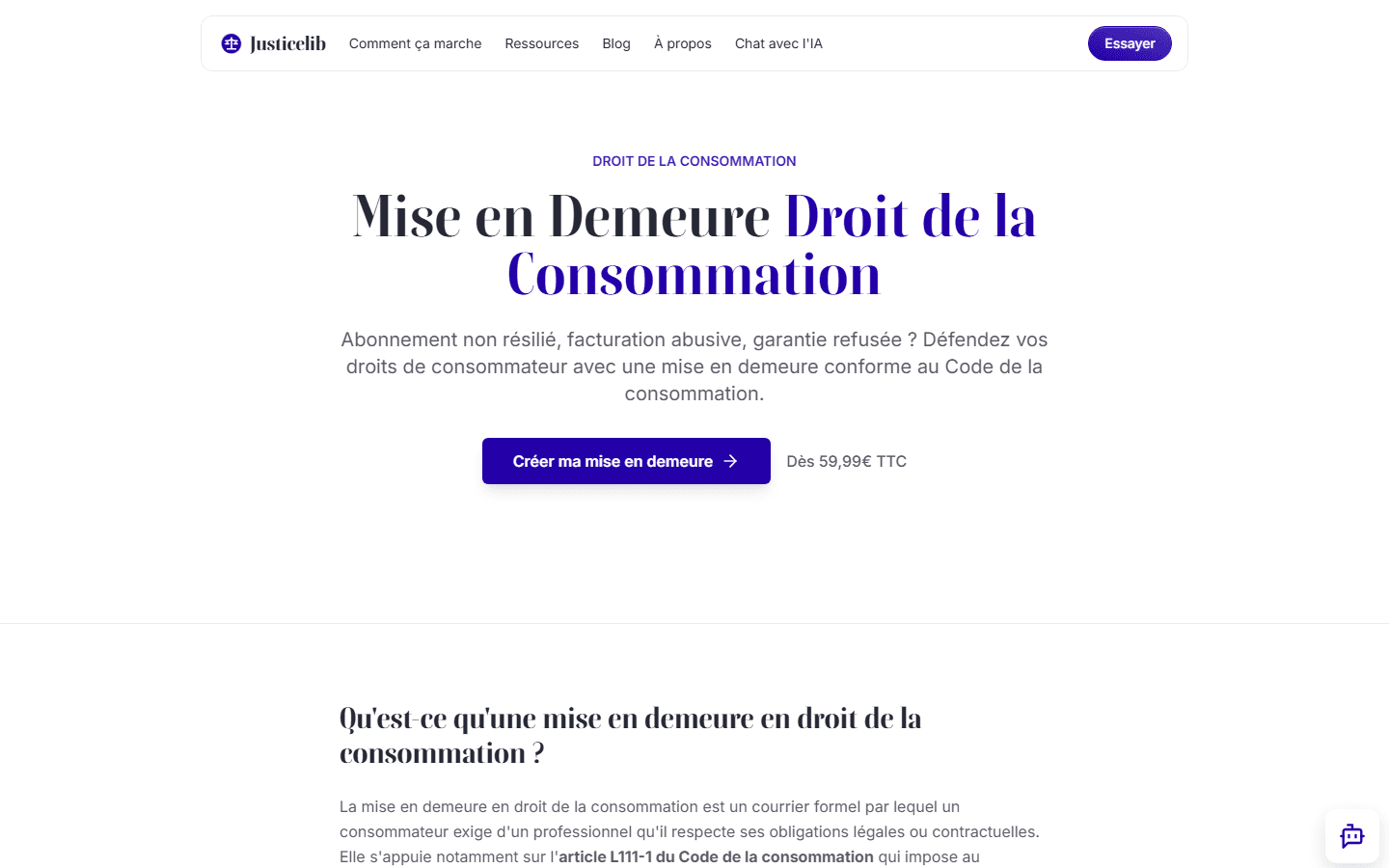 Justicelib — Mise en demeure conso