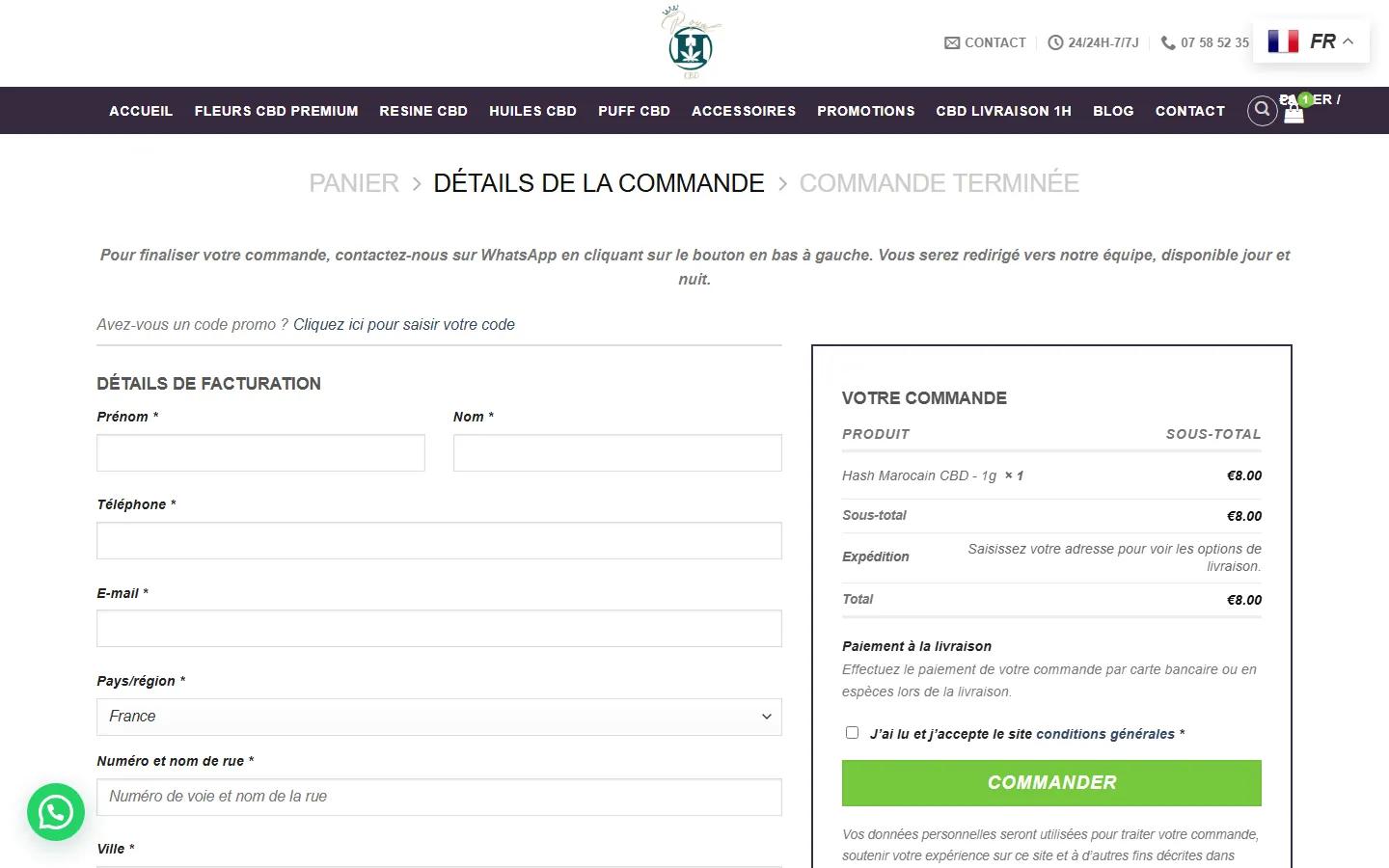 Royal H CBD · Page de commande · Avant